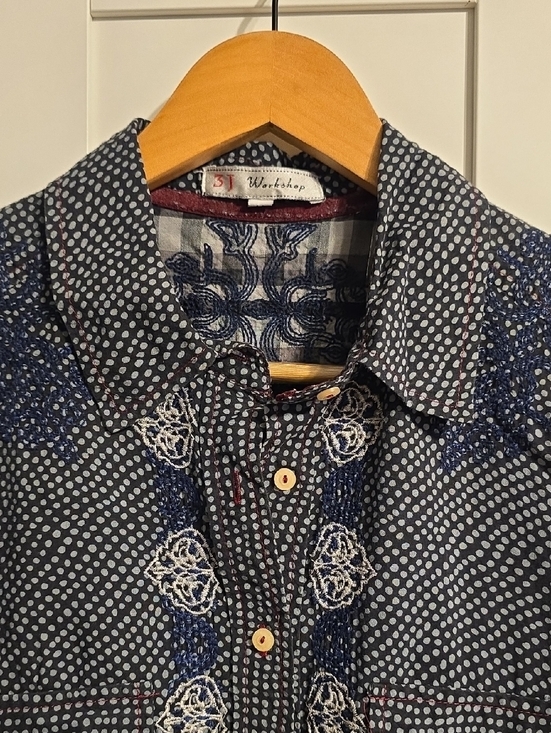 3J Workshop by Johnny Was Top Blouse Medium Navy Polka-Dot Embroidered Boho-Chic - Picture 2 of 11